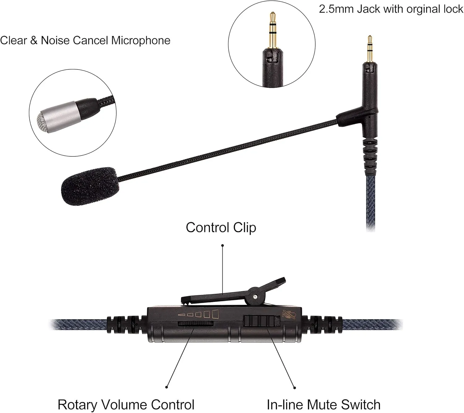 Ablet Boom Microphone Cable - Boompro Gaming Mic Compatible with Sennheiser HD598, HD598Cs, HD560s, HD598SE, HD620S, HD400PRO, HD599 Headphones - Xbox One PlayStation PS4 Controller, PC(150CM)