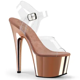 Adore-708 Clear-Matching/Rose Gold Chrome, 7" Heels