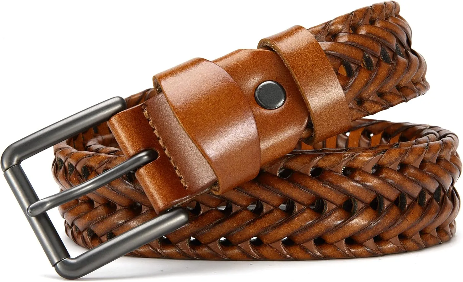 CHAOREN Leather Braided Belts for Men - 1 1/8" Mens Casual Woven Leather Belt for Dress Pants