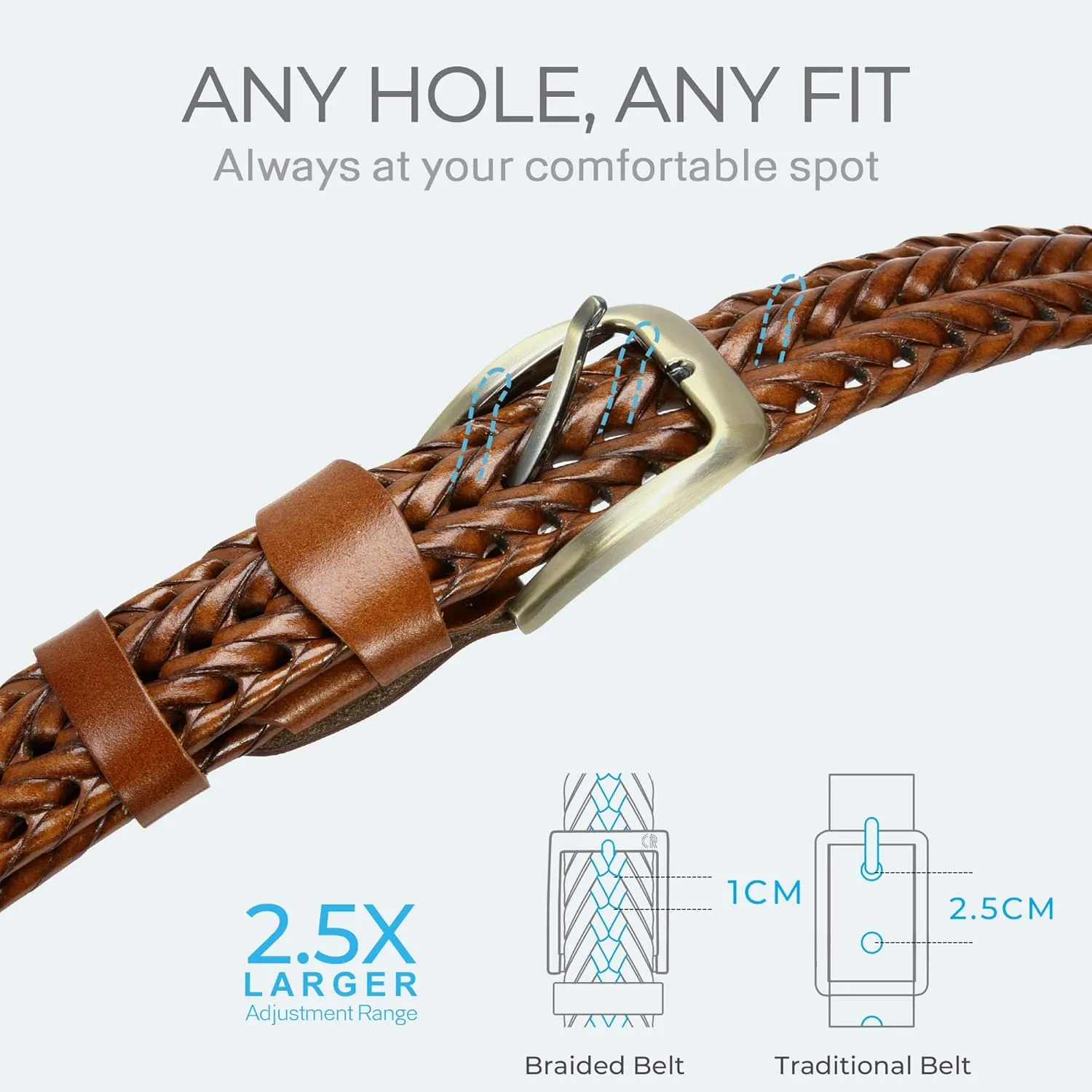 CHAOREN Leather Braided Belts for Men - 1 1/8" Mens Casual Woven Leather Belt for Dress Pants