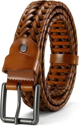 CHAOREN Leather Braided Belts for Men - 1 1/8" Mens Casual Woven Leather Belt for Dress Pants
