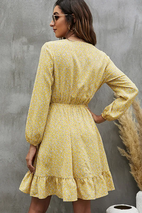 Floral Print Ruffled Trendy Round Neck Casual Dress