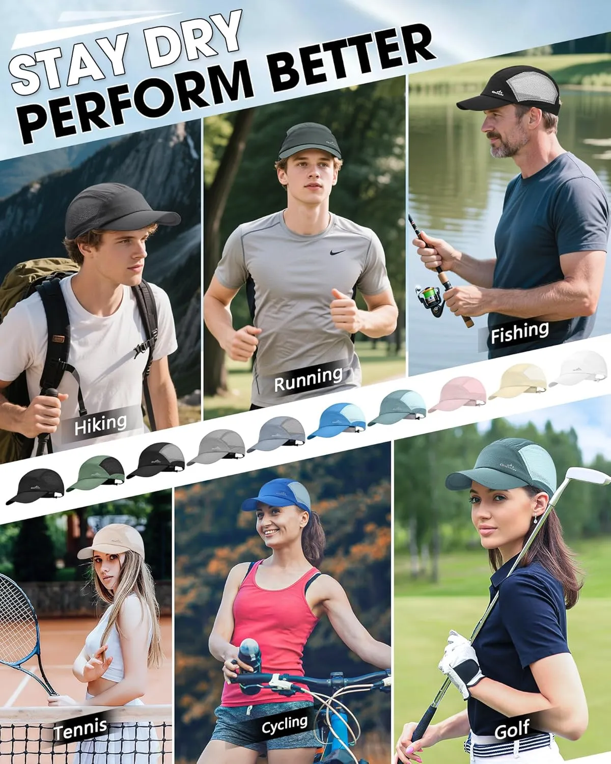 GXCROR Performance Baseball Cap for Men & Women - UPF 50  Running Hat, Lightweight Quick-Dry Sports Hat for Golf, Hiking, Gym