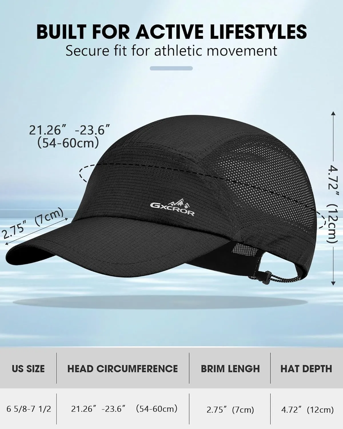 GXCROR Performance Baseball Cap for Men & Women - UPF 50  Running Hat, Lightweight Quick-Dry Sports Hat for Golf, Hiking, Gym