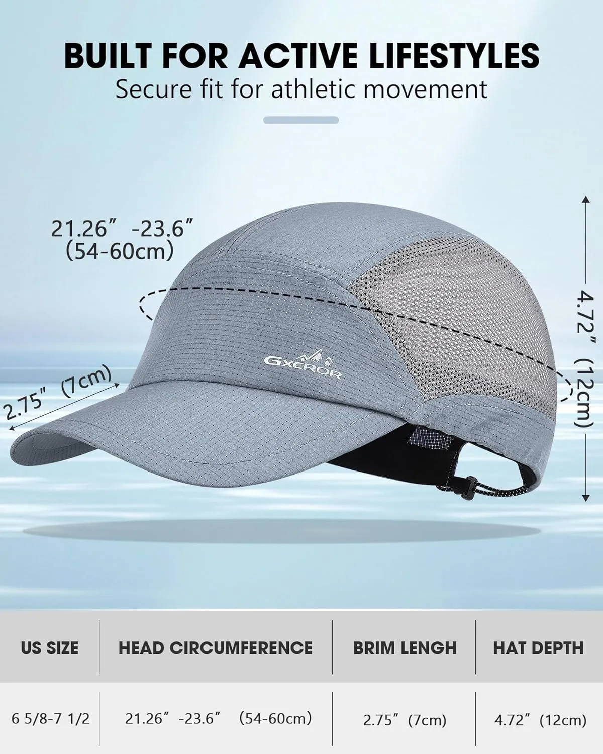 GXCROR Performance Baseball Cap for Men & Women - UPF 50  Running Hat, Lightweight Quick-Dry Sports Hat for Golf, Hiking, Gym