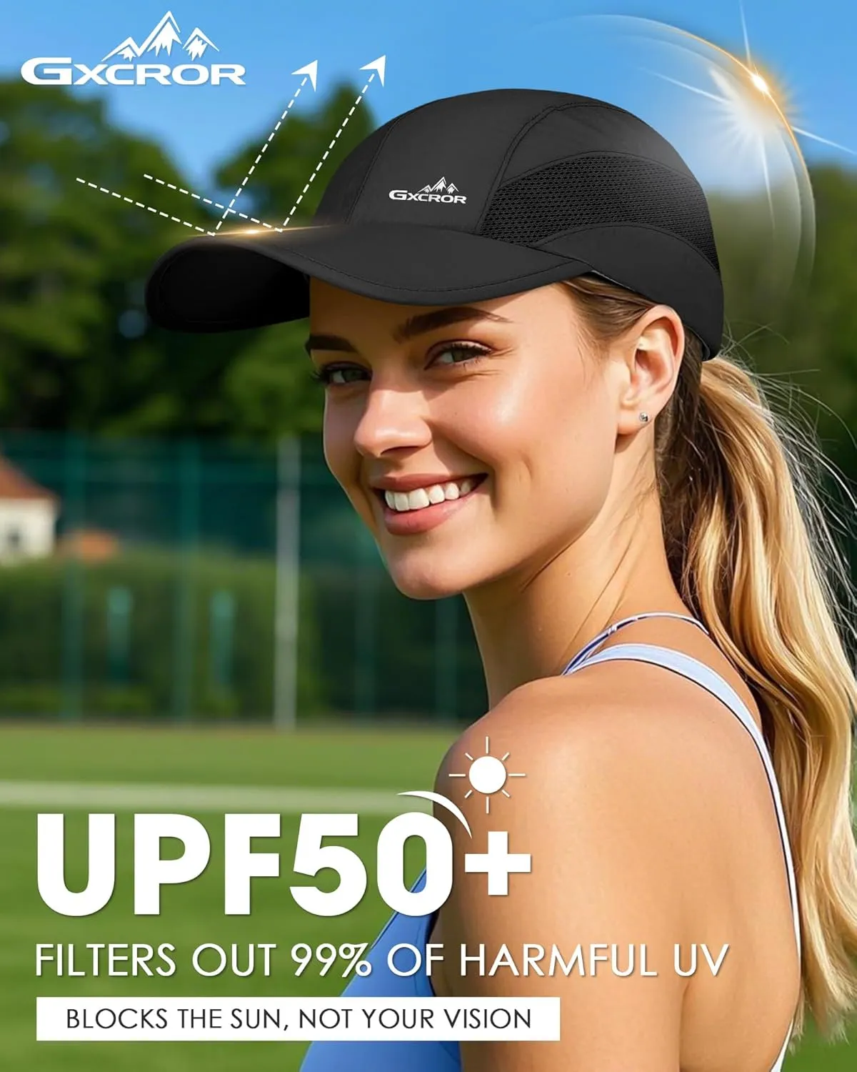 GXCROR Running Hat for Men Women Quick-Dry Baseball Cap UPF50  with Breathable Mesh, Adjustable Hook & Loop for Outdoor