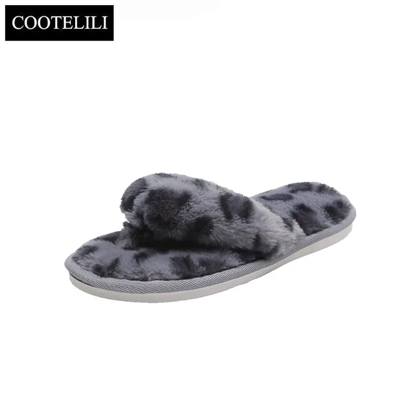 Leopard Faux-Fur Thong Slippers for Woman