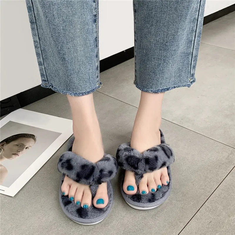 Leopard Faux-Fur Thong Slippers for Woman