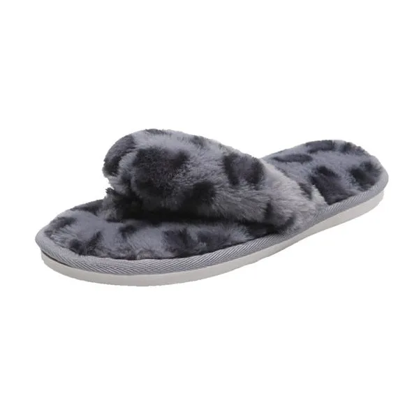 Leopard Faux-Fur Thong Slippers for Woman