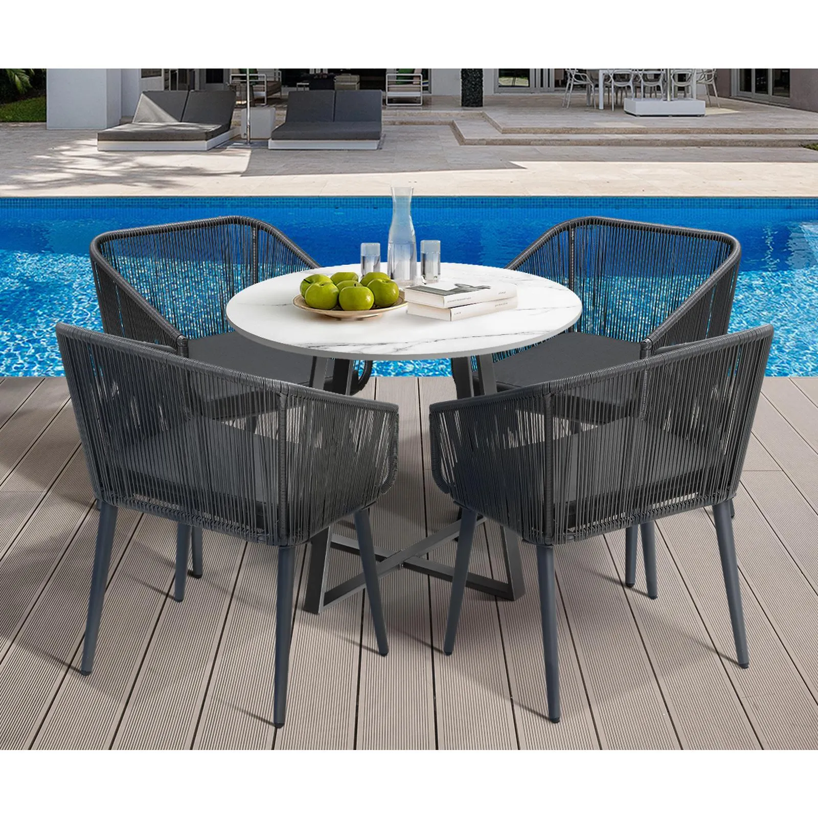 Livsip 5x Outdoor Dining Setting Sintered Stone Table Patio Furniture Bistro Set