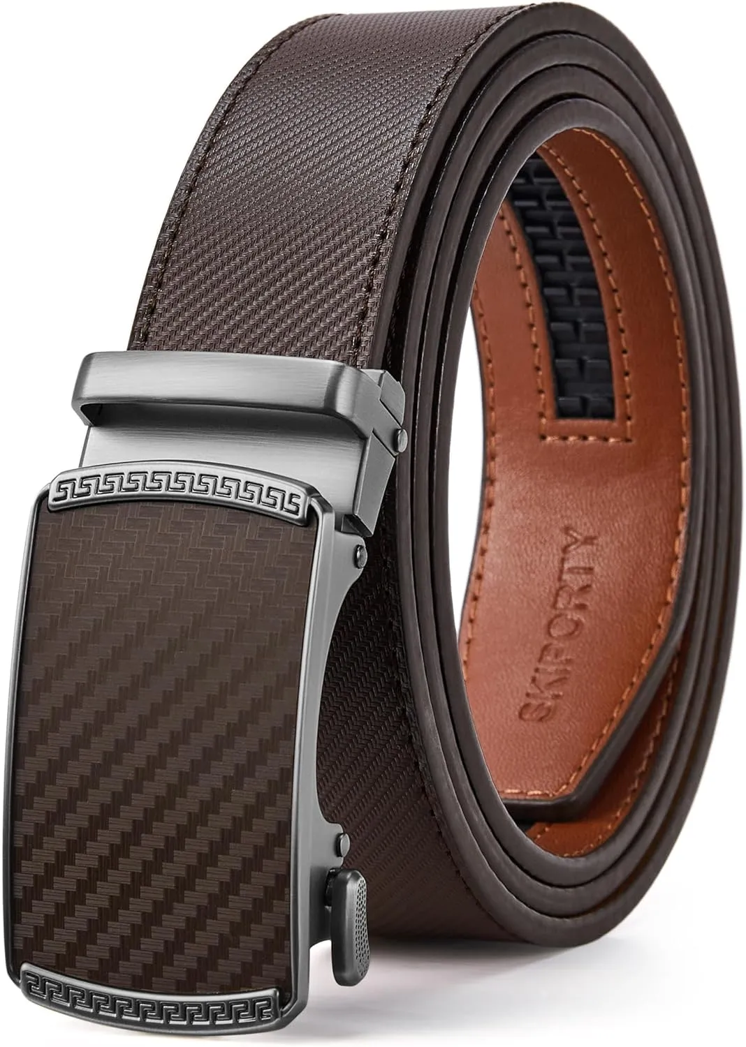 Mens Belt,Ratchet Belts for Men Leather 1 3/8'' Adjustable for Dress Jeans,Comfort Trim to Fit