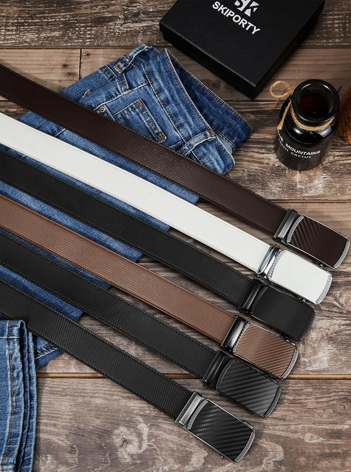 Mens Belt,Ratchet Belts for Men Leather 1 3/8'' Adjustable for Dress Jeans,Comfort Trim to Fit