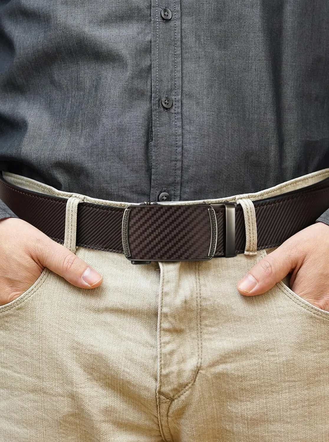 Mens Belt,Ratchet Belts for Men Leather 1 3/8'' Adjustable for Dress Jeans,Comfort Trim to Fit