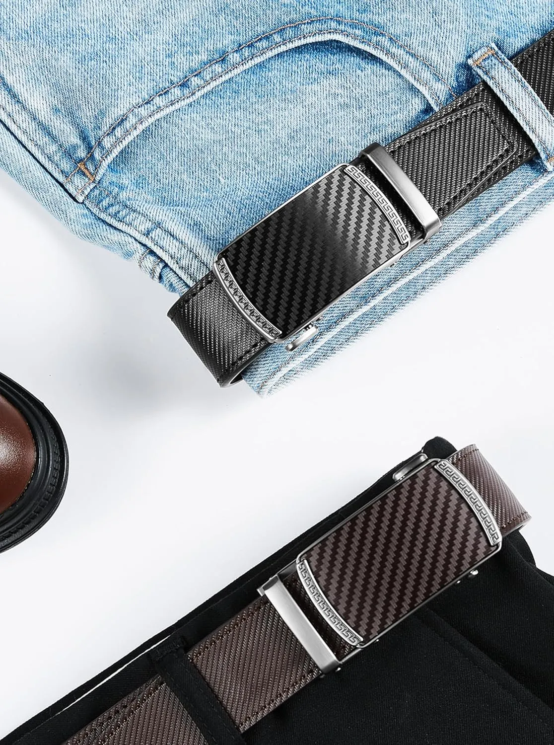 Mens Belt,Ratchet Belts for Men Leather 1 3/8'' Adjustable for Dress Jeans,Comfort Trim to Fit